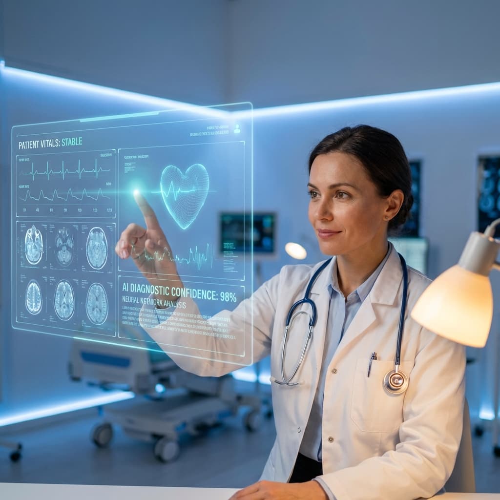 Doctor using AI-powered medical dashboard